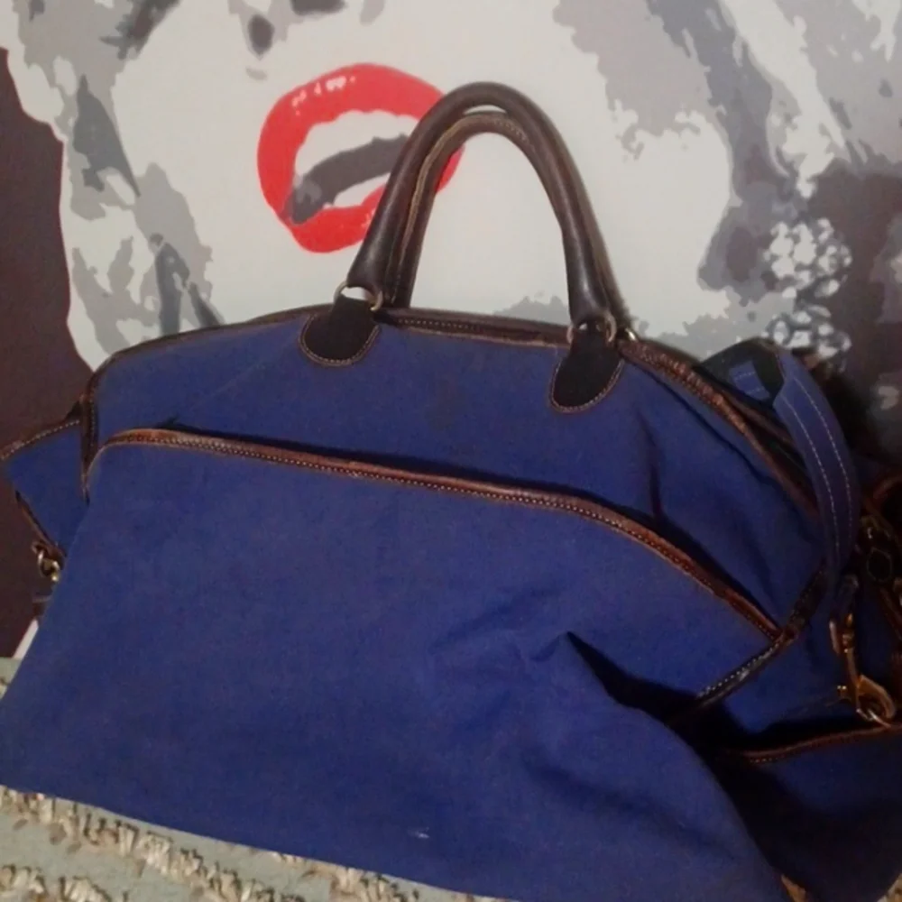 T Anthony Vintage Blueish Purple Canvas And Leather Travel Bag